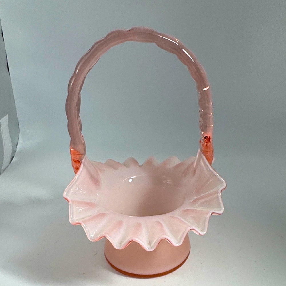 Pink Ruffled Basket with Handle (?Fenton? - 1940?)